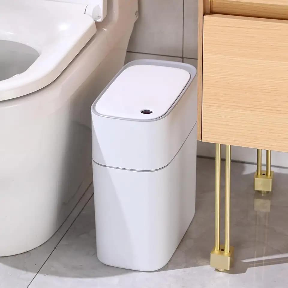 3.5 Gal Rechargeable Motion Sensor Bathroom Trash Can with Lid, Bag Suction