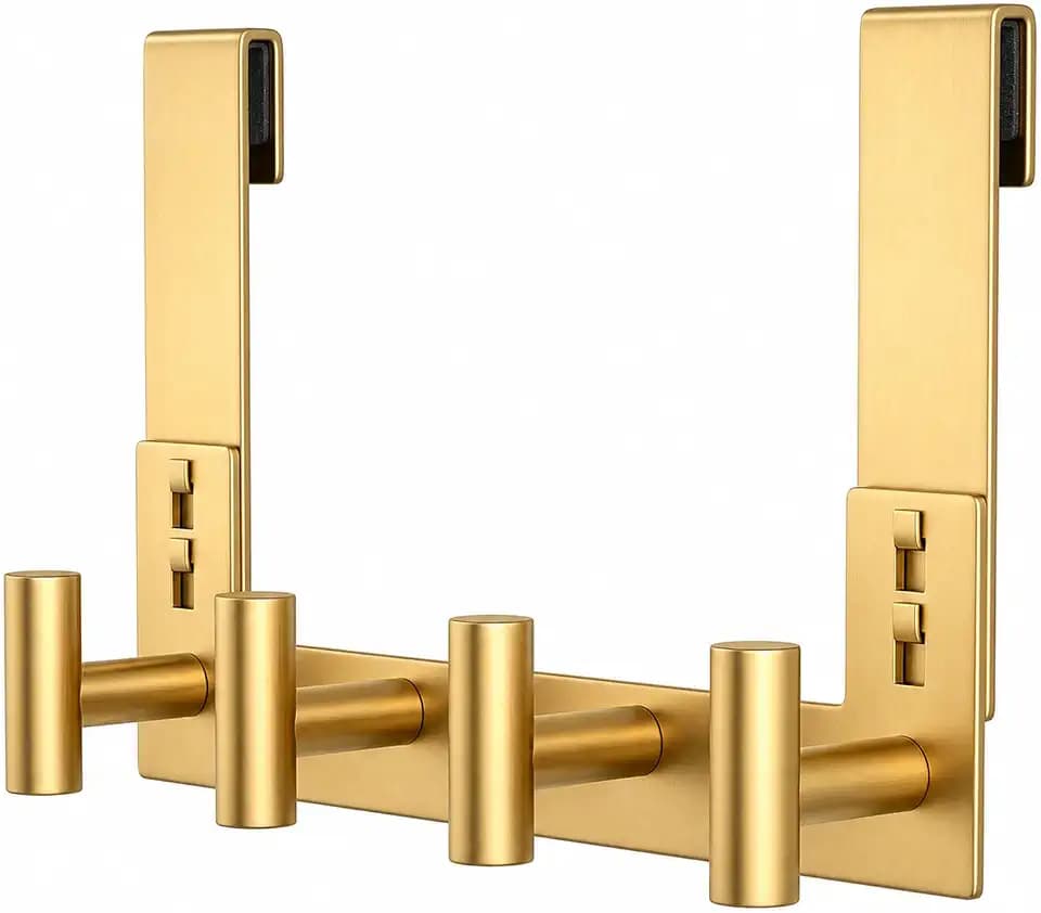 HUFEEOH Shower Door Towel Hooks, Stainless Steel Over Glass Door Hooks, Robe Hanger Fits Frameless Glass Shower Doors up to 3/8" Thick (Gold, Fits 3/8" Thick Door - 4 "T Hooks - 1 Pack)