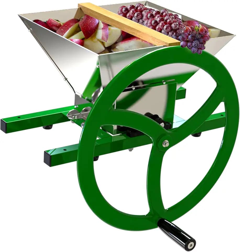 Fruit and Apple Crusher – 7L Stainless Steel Manual Grinder with Large Flywheel Handle, Easy-to-Use Fruit Pulper for Juice, Wine, and Cider Pressing
