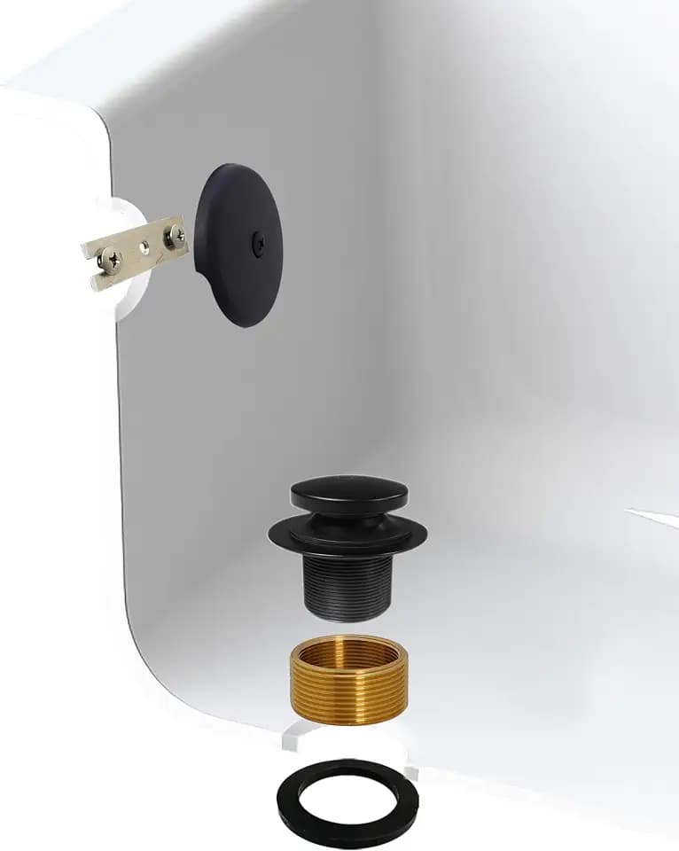 Westbrass A931K-62 Universal 1-3/8" Fine Thread Tip-Toe Bathtub Drain Plug Trim Set with One-Hole Overflow Faceplate and 1-1/2" Adapter Bushing, Matte Black