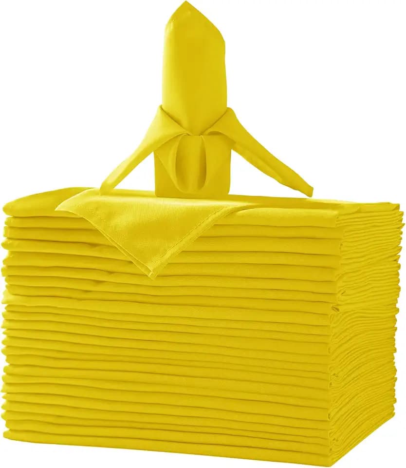 50pcs Polyester Cloth Napkins - 17 x 17 inch Yellow Dinner Washable Napkins with Hemmed Edges for Restaurant/Wedding/Hotel(50,Yellow)