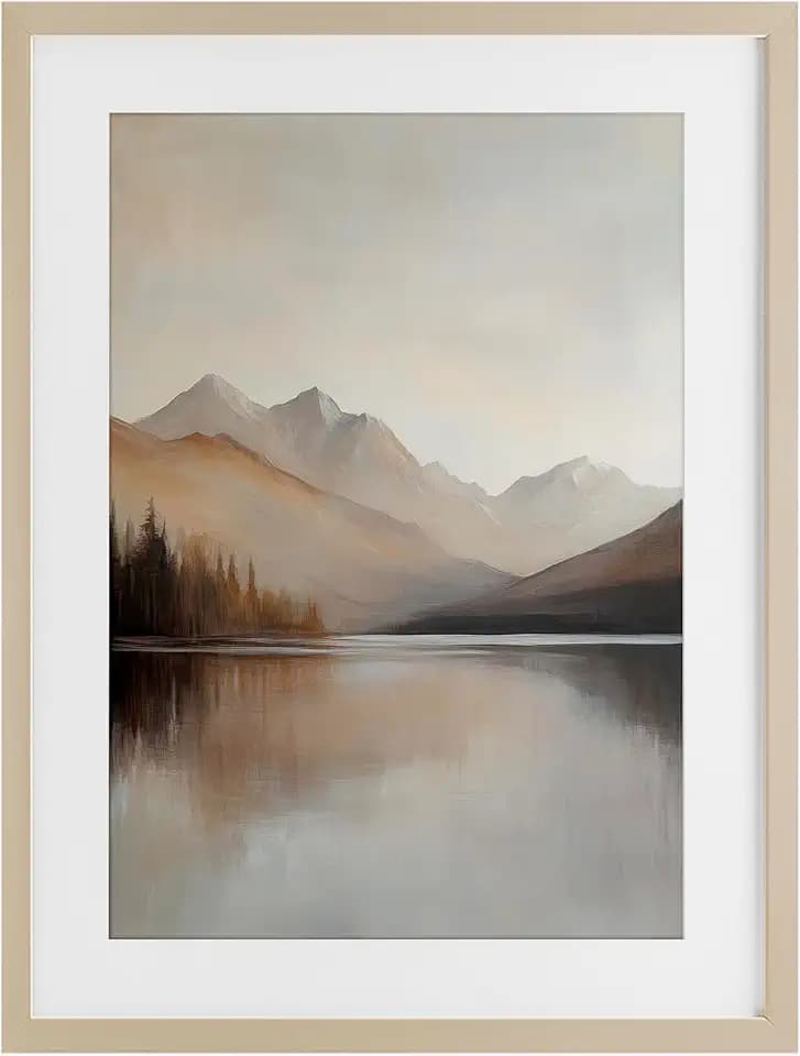 Muted Lake Neutral Landscape, 17 x 23 Inch Framed Print Under Glass
