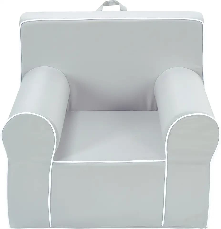 Heritage Kids Grey Everywhere Foam Armchair with Carry Handle and Removable Cover,25"x21"x22",Ages 3+