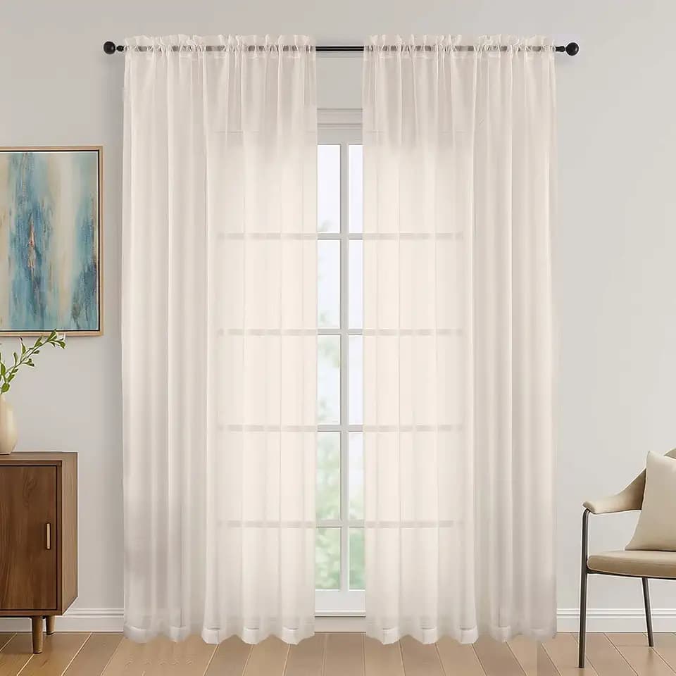 OVZME Cream Sheer Curtains 84 Inches Long 2 Panels Set, Light Filtering Sheer Curtains for Living Room Bedroom 59 Inch Extra Wide, Modern Voile Filmy Rod Pocket Window Drapes, 59Wx84L Inches