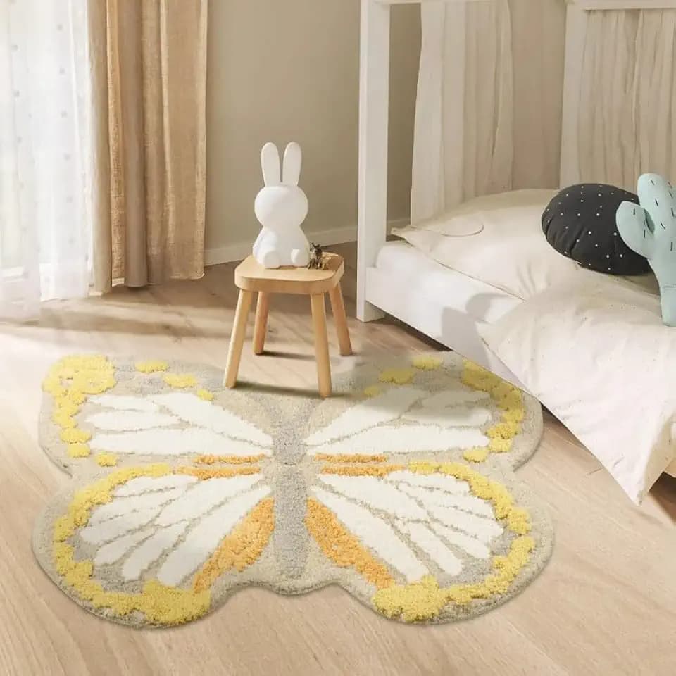 Butterfly Kids Rug Soft Non Slip Washable Yellow Area Rugs,35.4" x 47.2"