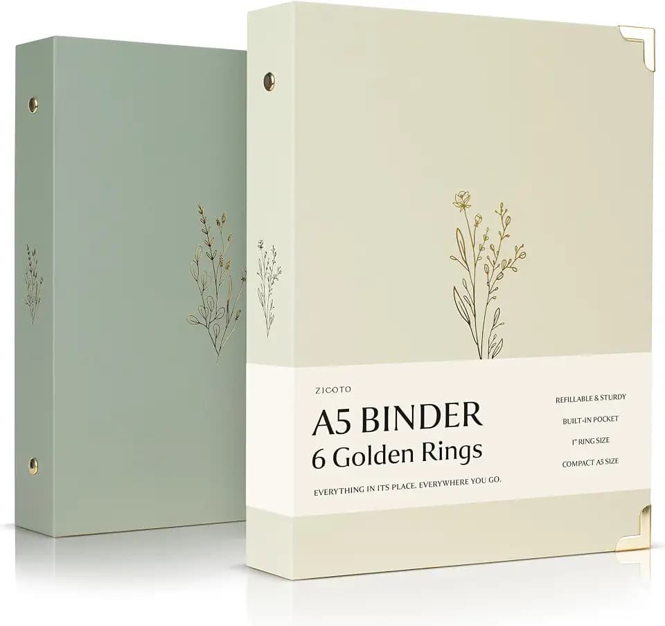 Aesthetic 6 Ring A5 Binder Set of 2 - Small Planner Binder for Journaling
