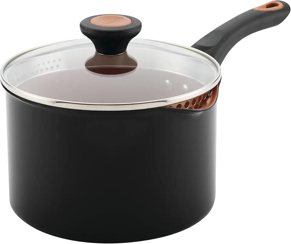 Farberware Glide Copper Ceramic Nonstick Straining Sauce Pan, 3-Quart