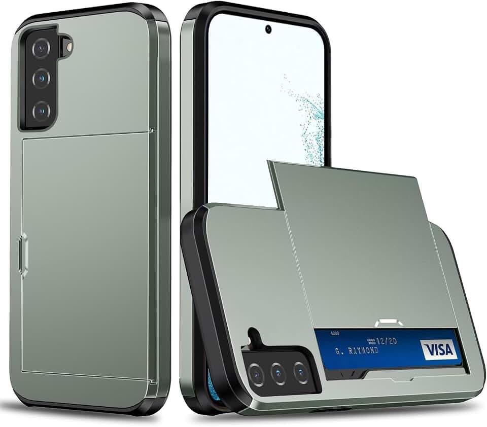Handyhülle für Samsung Galaxy S21 FE Case Silikon, mit Kartenfach Silikon TPU Handyhülle Dünn Weiche Stoßfest Flexibel Handy Tasche Bumper Brieftasche Case, Military Green