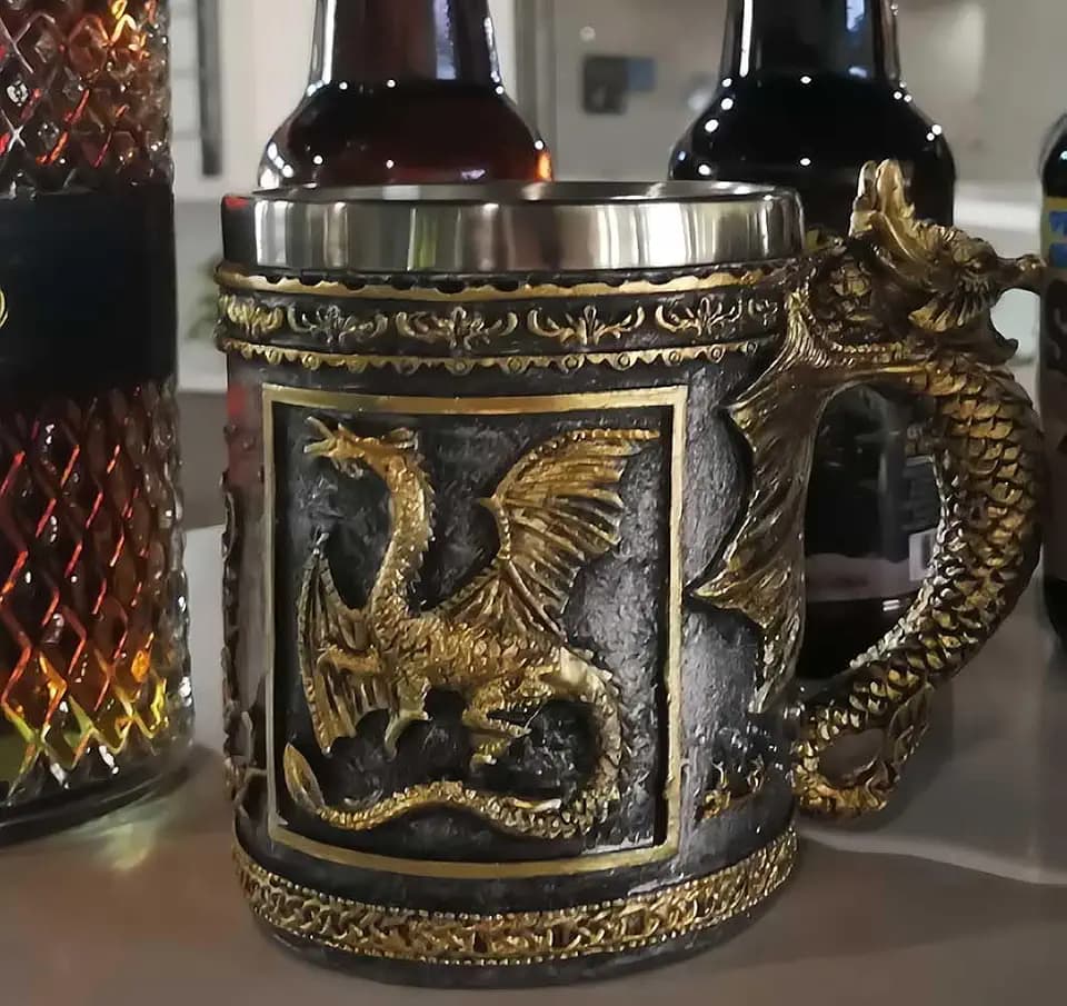 CUZOKOLA Medieval Dungeons with Dragons Cup Gifts Beer Steins Drinking,Dnd Goth Game Dragon Mug-Stainless Steel Novelty Coffee Mug 14oz Friends Cup for Dragon Figurine Collector&Medieval Gifts for Men