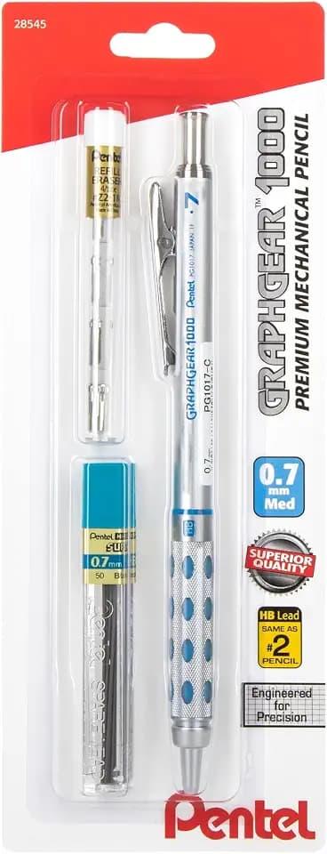 Pentel GraphGear 1000 Mechanical Pencil - Automatic Drafting Pencil - 0.7mm Lead Size - Includes 50 Lead Refills & 4 Eraser Refills