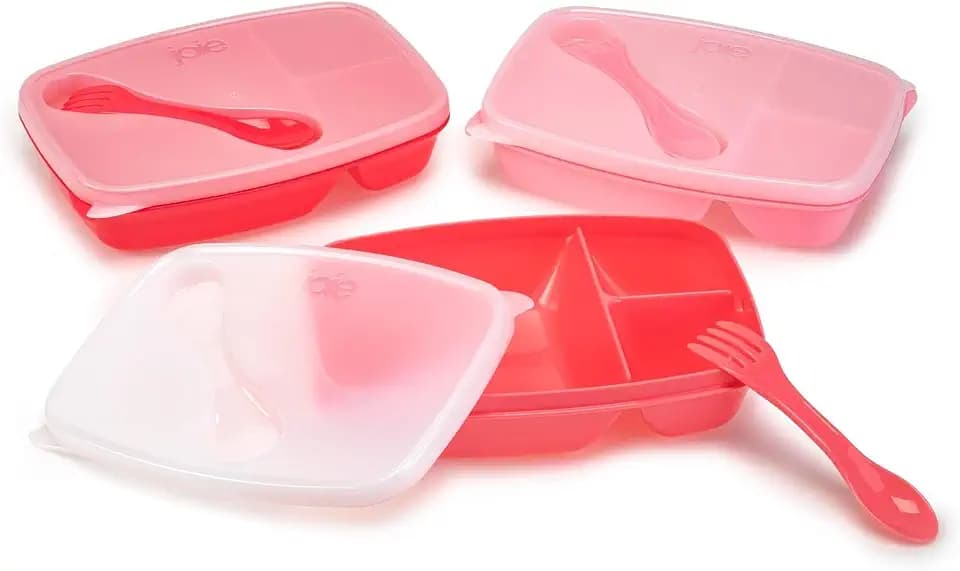 Joie Meal Seal Bento Box & Spork 3PC - Pink Mix - Stylish 3 Compartment Bento Boxes with Spork for Convenient, On-The-Go Meals