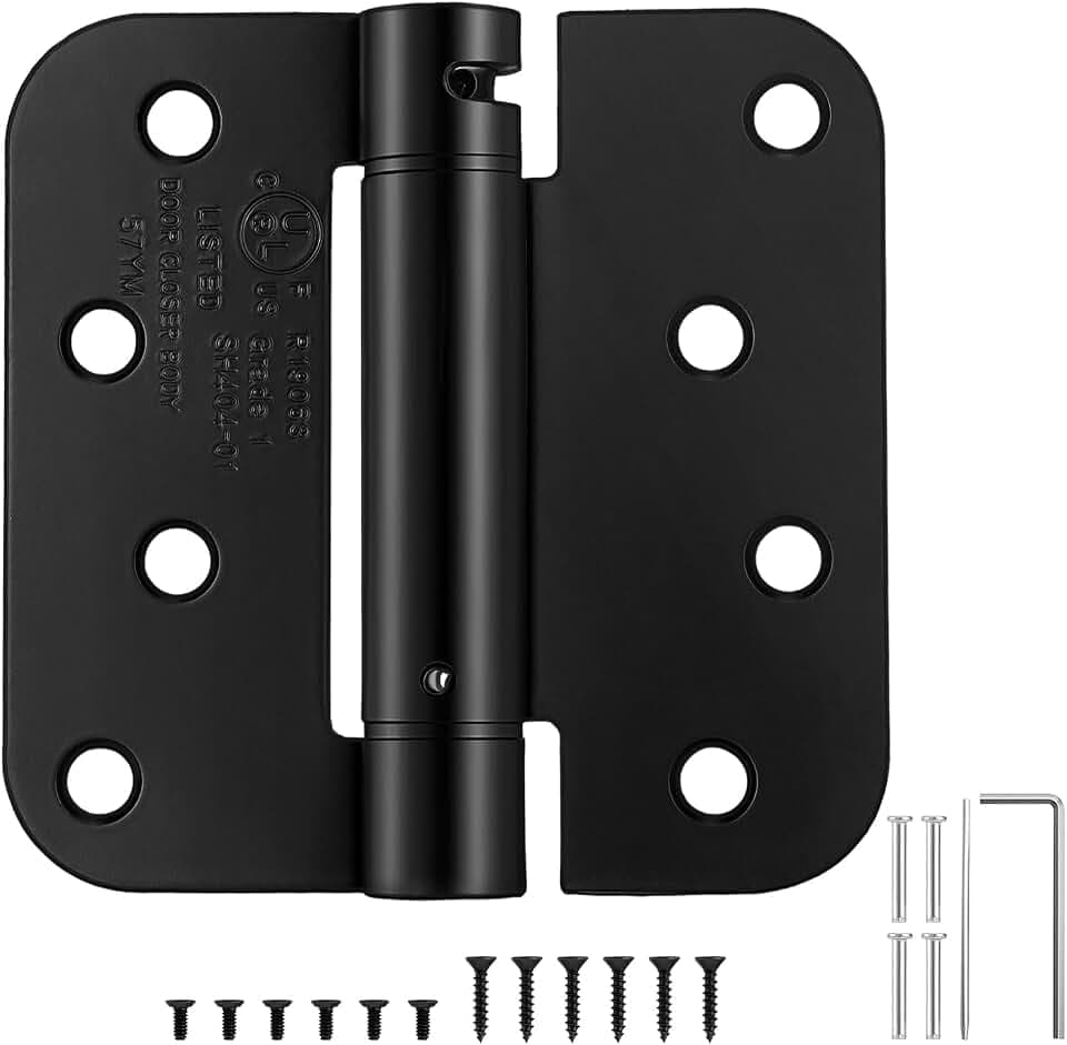 3 Pack | Self Closing Door Hinges 4.0”×4.0”, HBL' Automatic Door Closer Hinges with 5/8" Radius Corners, Adjustable Spring Door Hinge for Home, Garage & Basement Doors.
