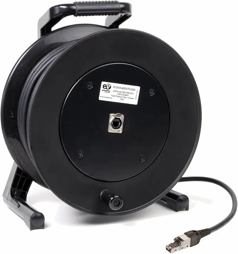 Emelec VíasCom R-DATA-6000/TC/090 – 90 m, extra flexibles CAT6 SF/UTP BC-Kabel, 4 x 2 x 23 AWG, montiert auf Kabelkanal mit XLR-Gehäuse und RJ45 Toolless 50µ, flexibles PVC, Schwarz
