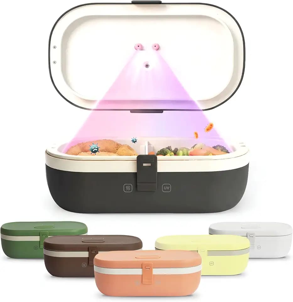 UVI, Self Sanitizing Electric Lunch Box for Adults, Portable Food Warmer for Work & Travel, Portable Heated Lunch Box for Men & Women (Charging Box Not Included)