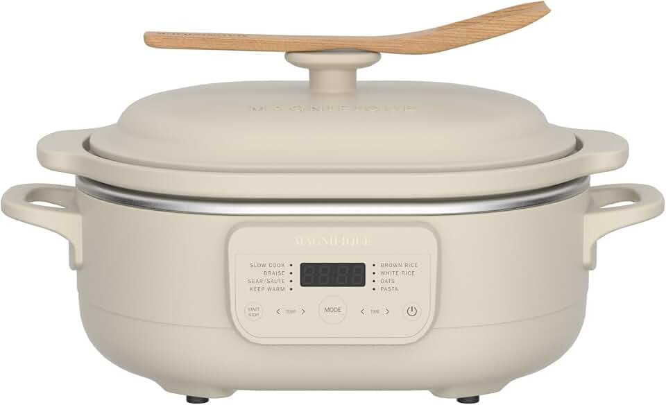 4 Quart Claypot Slow Cooker, 8-in-1 Multi Cooker with Flexible Programming, Removable Crock, Nonstick, Oven Safe Pot to 450°F, Oatmeal