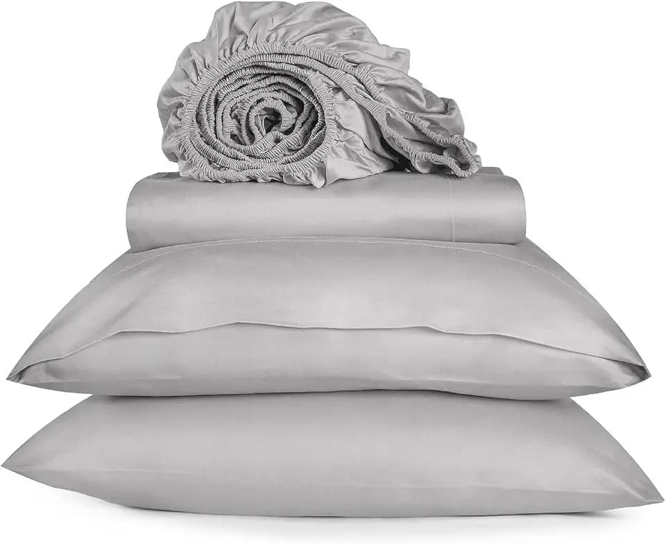 URBANHUT 100% Cotton Sheets King Size Sheet Set, 800 Series - Silver Grey