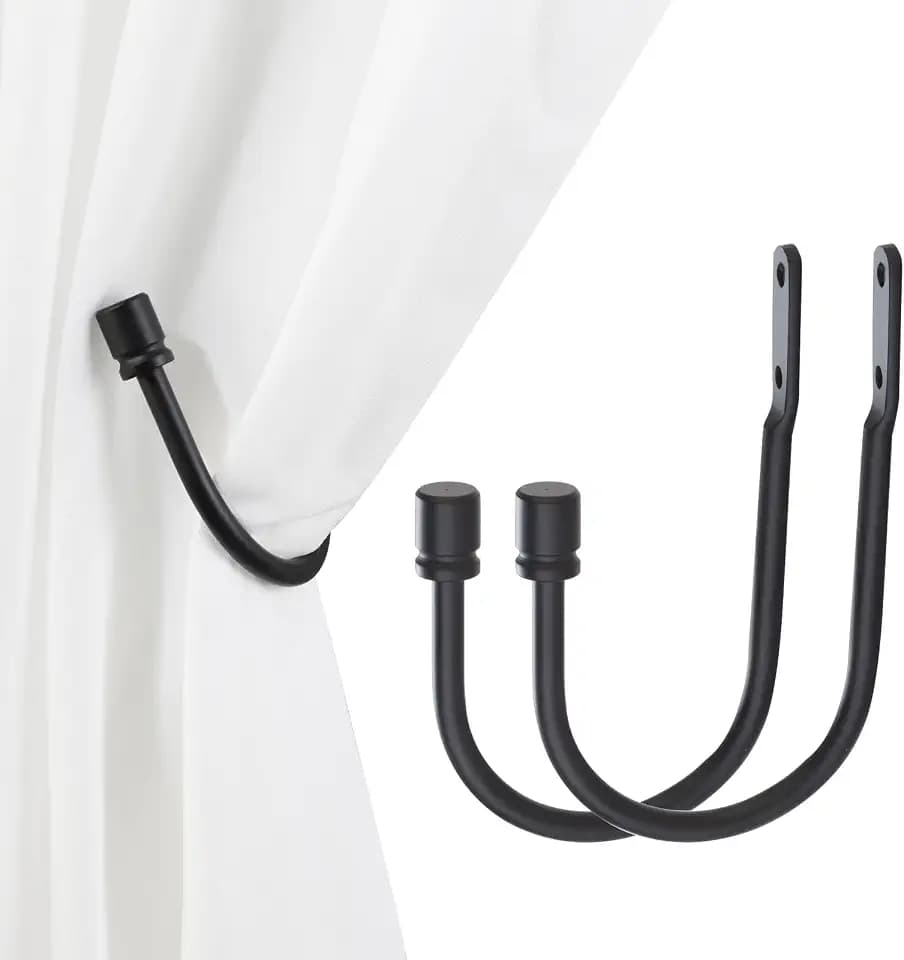 Arnorx Decorative Curtain Holdbacks, Wall Mounted Tiebacks, Metal Drapery Hooks, 2 PCS, Matte Black