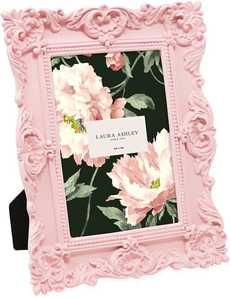 Laura Ashley 4x6 Pink Ornate Textured Hand-Crafted Photo Frame with Easel
