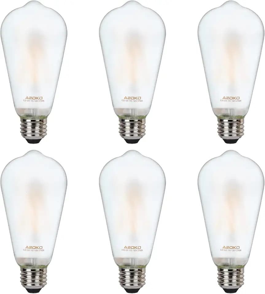 ASOKO ST64 Frosted Edison Vintage Light Bulbs, 6W LED (60W Equivalent) 2700K Warm White, Dimmable Antique Filament Bulbs - 6 Pack