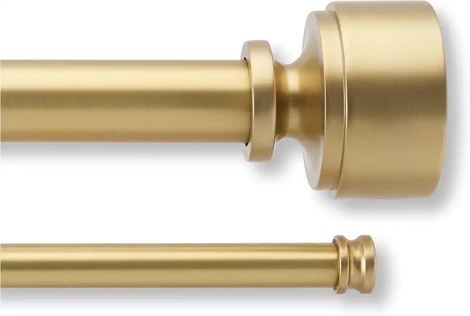 MODE Premium Brushed Gold Double Curtain Rod, Doorknob Finial - 76" to 144"