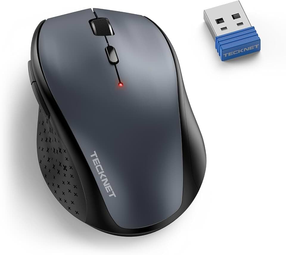 TECKNET Kabellose Maus, 2.4G Funkmaus mit USB Empfänger, Grau