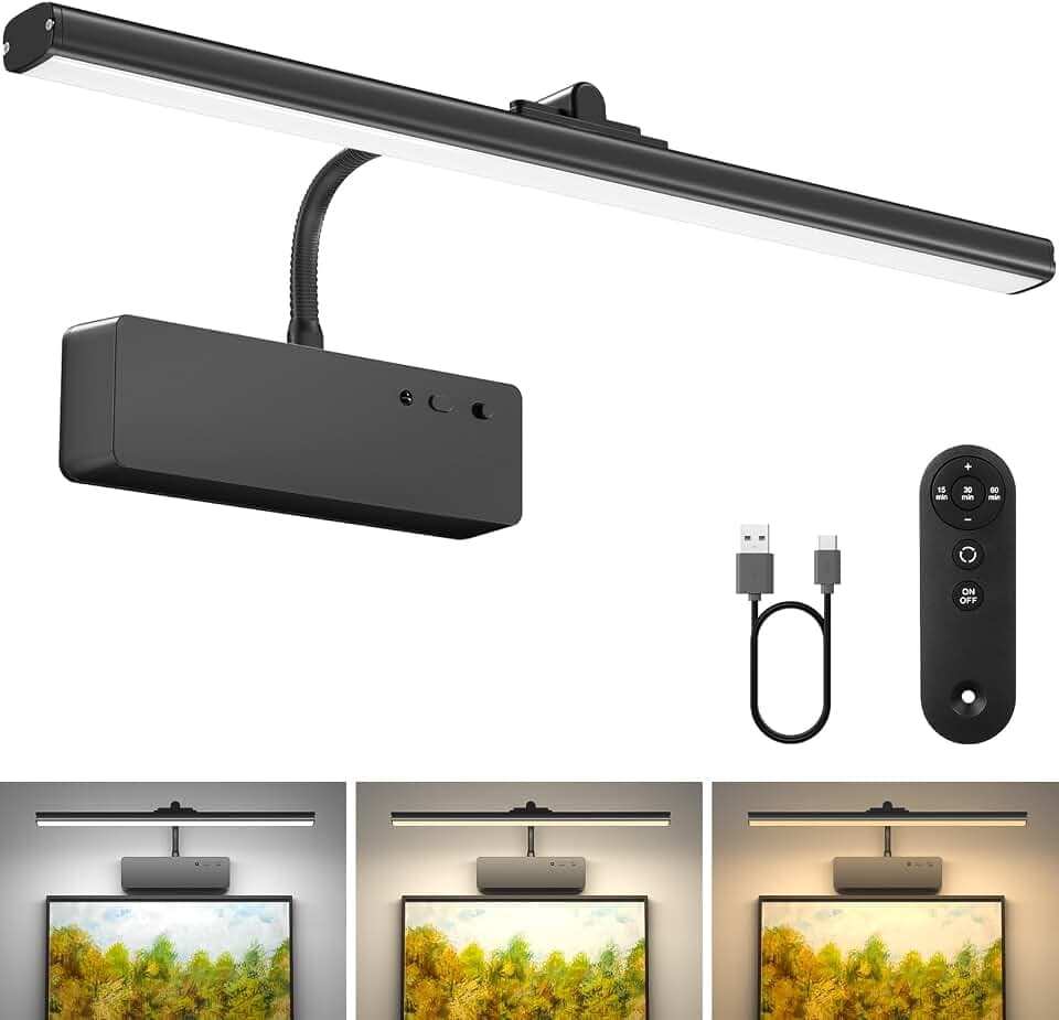 Lightbiz Picture Light, 15.35inch 5400mAh Rechargeable Picture Lights for Wall Battery Operated Wall Lights, 3 Colors Paintings Light Dimmable Art Light for Artwork, Gallery(Black)