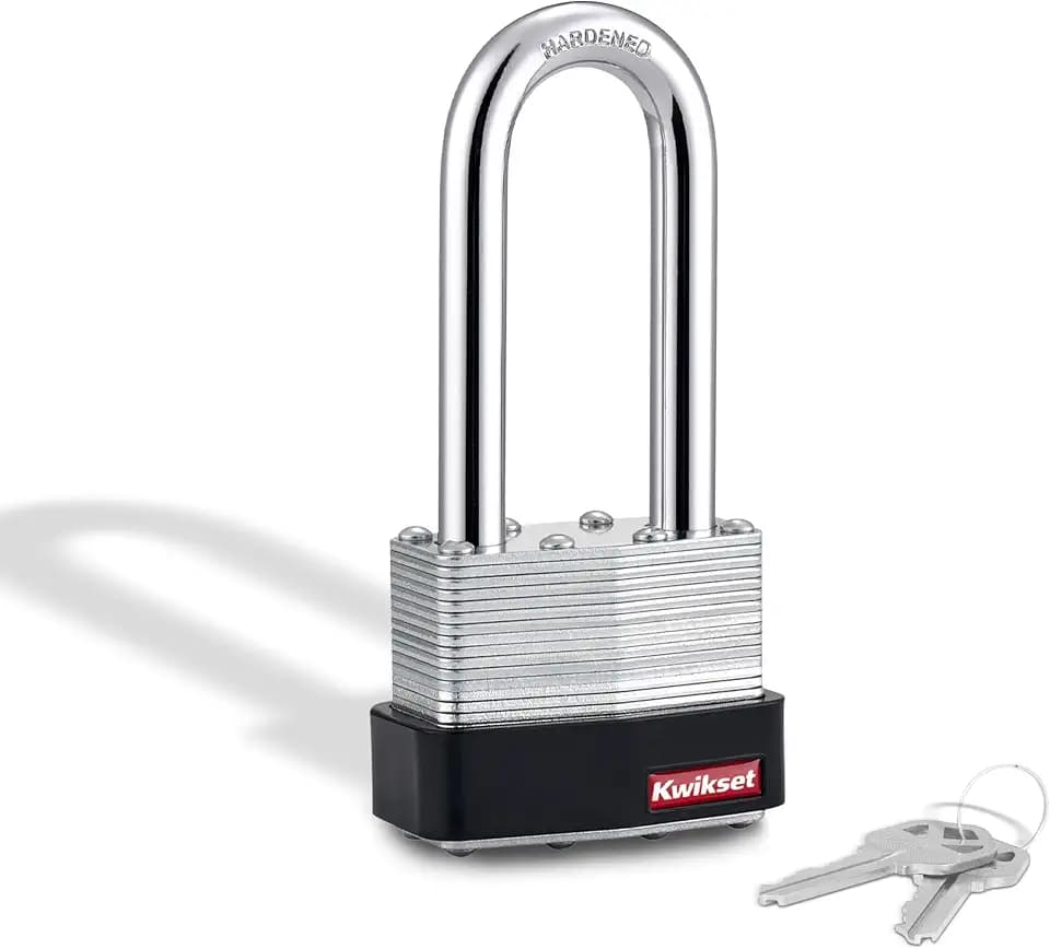 Kwikset Laminated Steel Padlock with Hardened Steel Shackle, 1-Pack, Silver