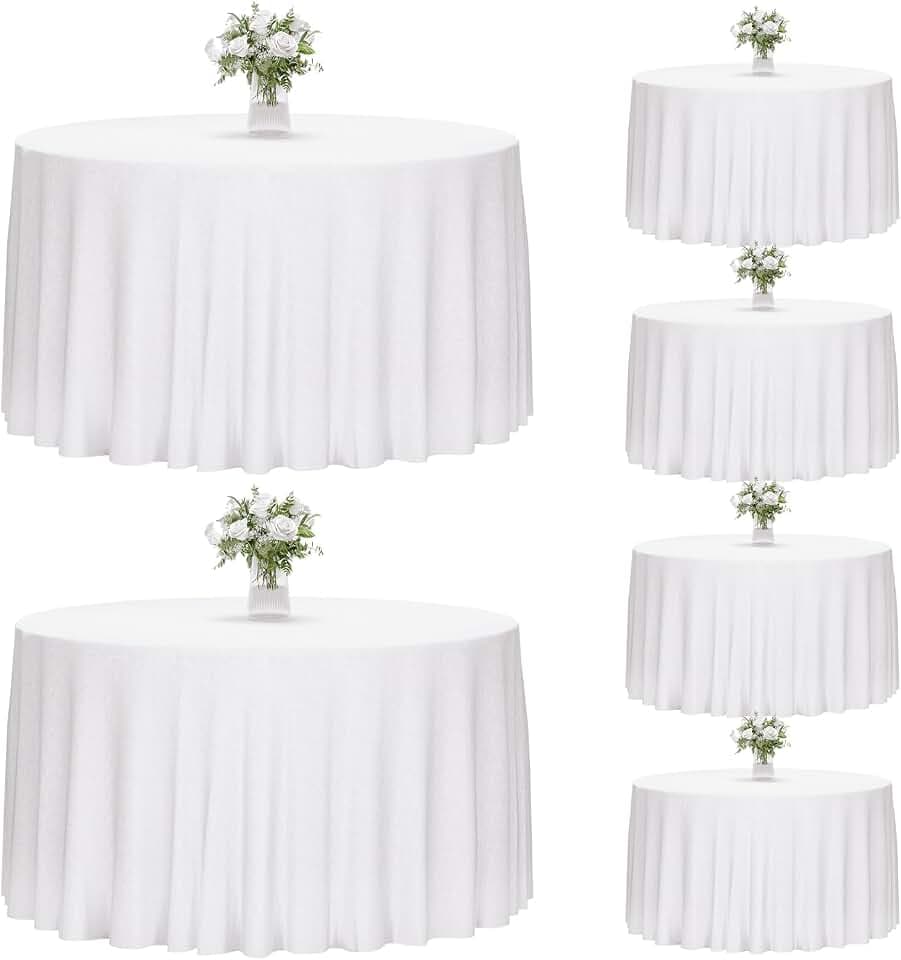 Fixwal 6 Pack 120 Inch Tablecloths Round White Table Cover