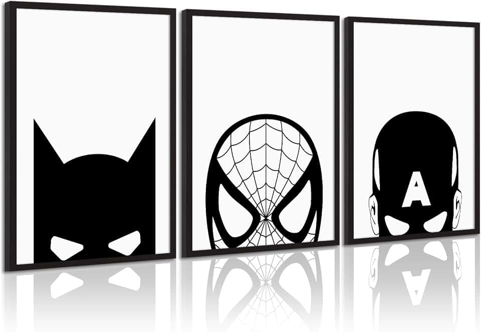 Spiderman Canvas Wall Art Decor Black And White Nursery Wall Art Posters Boys Room Prints Spiderman Posters Pictures Kids Boys Wall Decor Painting for Bedroom Bathroom 12x16 Inch Unframed Set of 3
