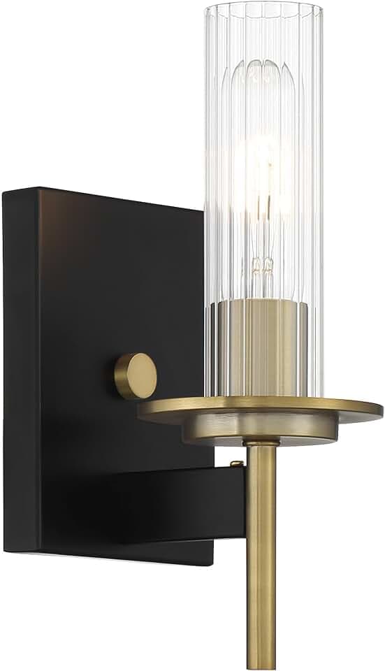 Minka Lavery 2541-726 Baldwin Park Vanity Bath Light, 1-Light, 60 Total Watts, 4.5-in H x 11.63-in W, Coal Black and Soft Brass