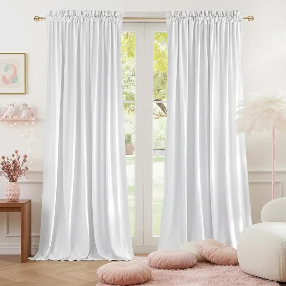 NICETOWN Insulated White Velvet Curtains for Patio, Solid Heavy-Duty Large Window Treatments Drapes for Sliding Glass Door (2 Panels, 108 inches Long)