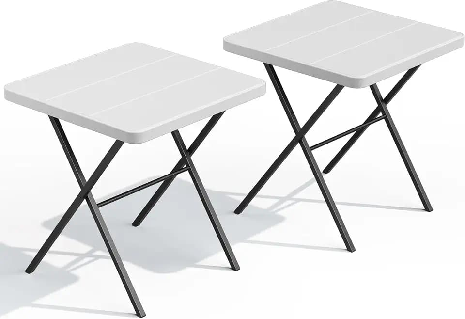 27'' Square Folding Table, Foldable Table No Assembly 400lbs Weight Capacity, Heavy Duty Portable Picnic Card Table for Camping, Patio, Dining, Indoor, Outdoor(White, 2 Pack)