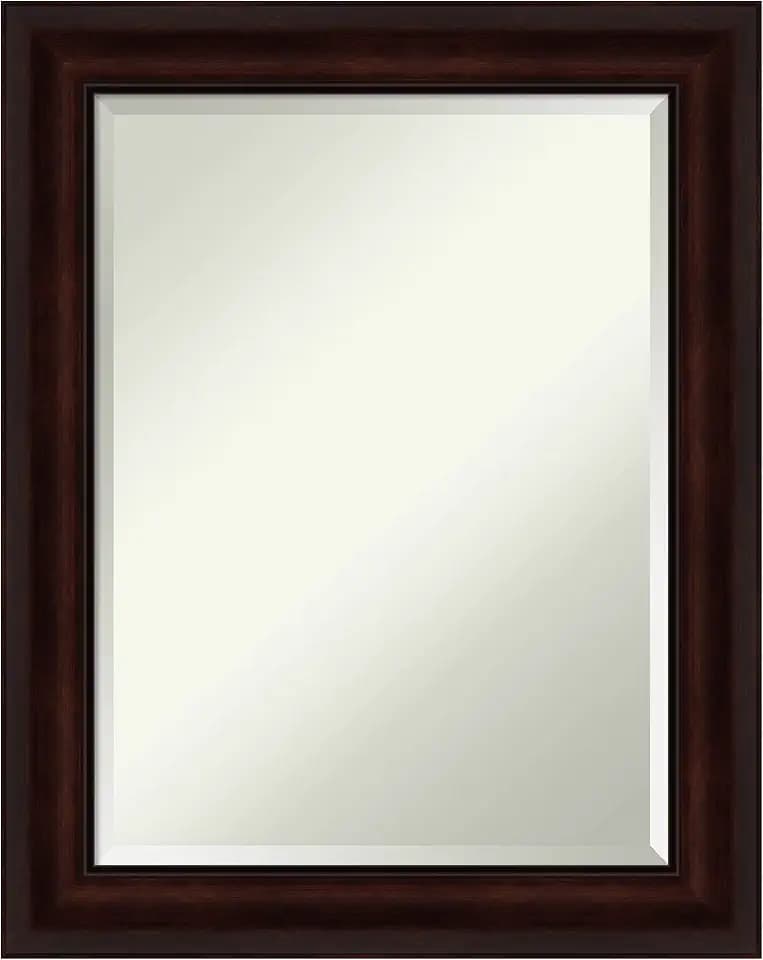 Amanti Art 29x23 Bathroom Vanity Mirror, Coffee Bean Brown Frame, Rectangular Wall Mirror, Beveled Edge, Hangs Horizontally or Vertically