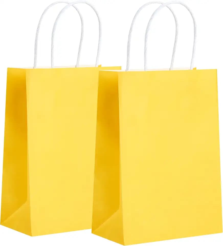 32 Pack Paper Gift Bags with Handles, 5.8"×3.2"×8.25" Party Favor Bags, Small Goodie Bags Bulk for Birthday, Crafts, Wedding, Party Supplies (Easter Yellow)