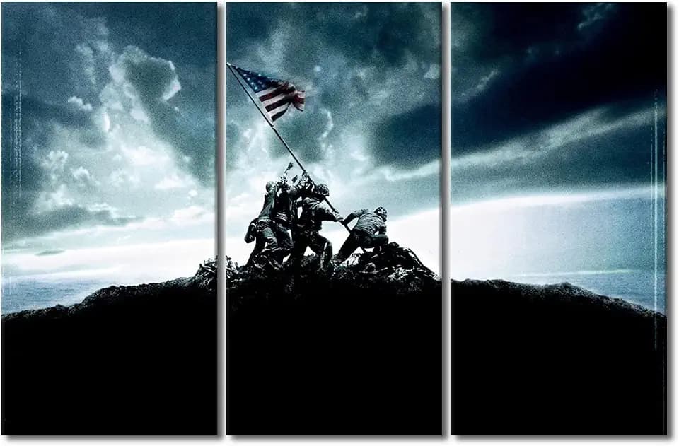 American Soldier Canvas Wall Art WWII Posters & Prints Artwork Vintage Flag Contemporary Home Decor Stretched Retro Style Canvas Picture for Living Room Bedroom Home Office Decor, 42" Wx28 H