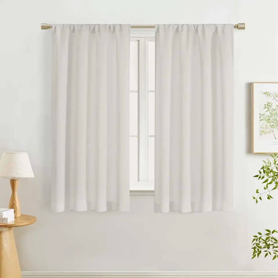 Lecloud Natural Room Darkening Curtains 54 Inch Length 2 Panels, Solid Energy Thermal Insulating Window Curtains for Bedroom, Rod Pocket Curtain Drapes for Living Room, 40" W x 54" L