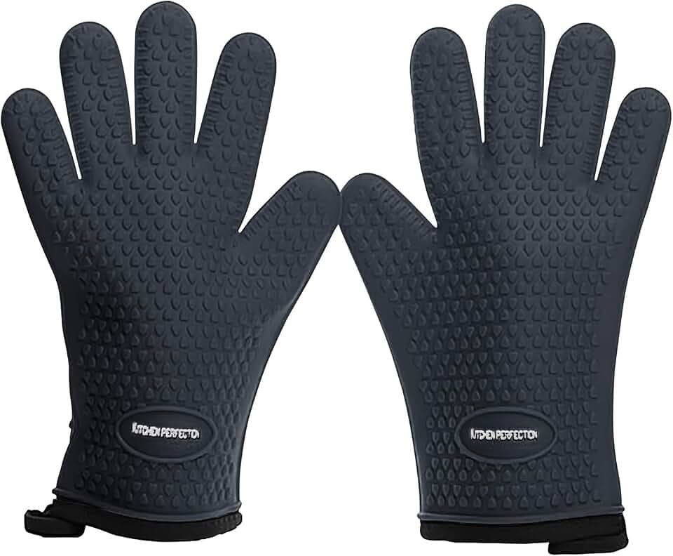 KITCHEN PERFECTION Silicone Smoker BBQ Gloves - Heat Resistant Oven Mitts