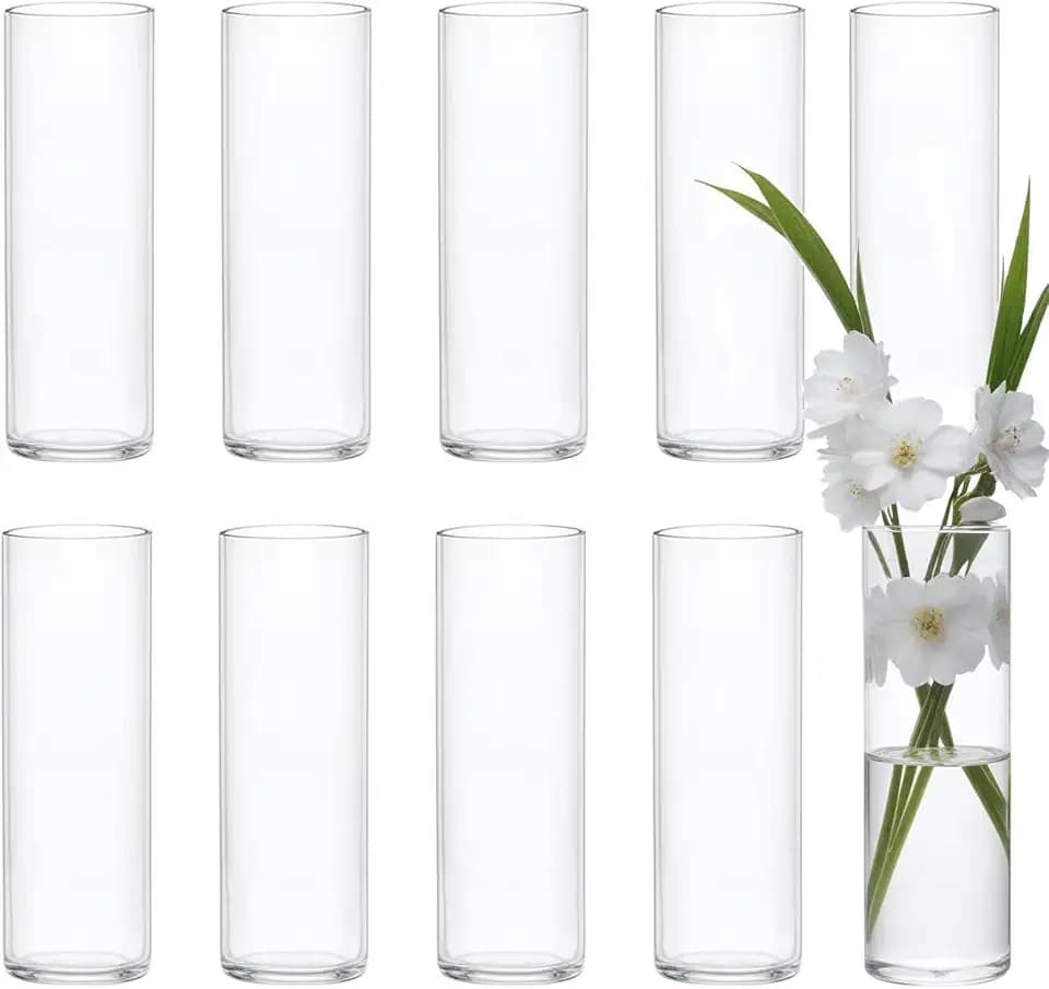 10 Pack Glass Vases for Centerpieces, 8 Inch Tall Small Clear Glass Flower Vase Cylinder Vases for Centerpieces Wedding Home Table Decor, 8" L x 2.65" W