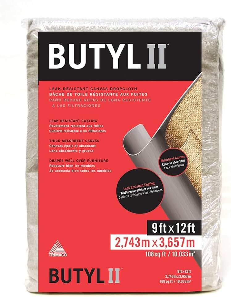 Trimaco Butyl II Two Layer Poly-Back Canvas Drop Cloth, 9-feet x 12-feet Beige
