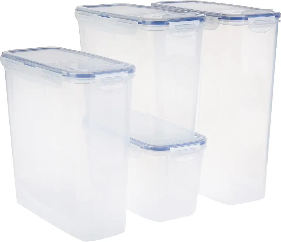 Lock & Lock Easy Essentials Food Storage Bin Set for Pasta, Flour, Sugar/Airtight Container Lids/BPA-Free/Dishwasher Safe, 8 Piece - Clear