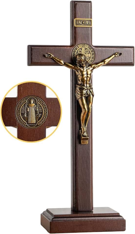 KUXBET Crucifix Wall Cross with Standing,10inch Jesus Catholic Wooden Cross