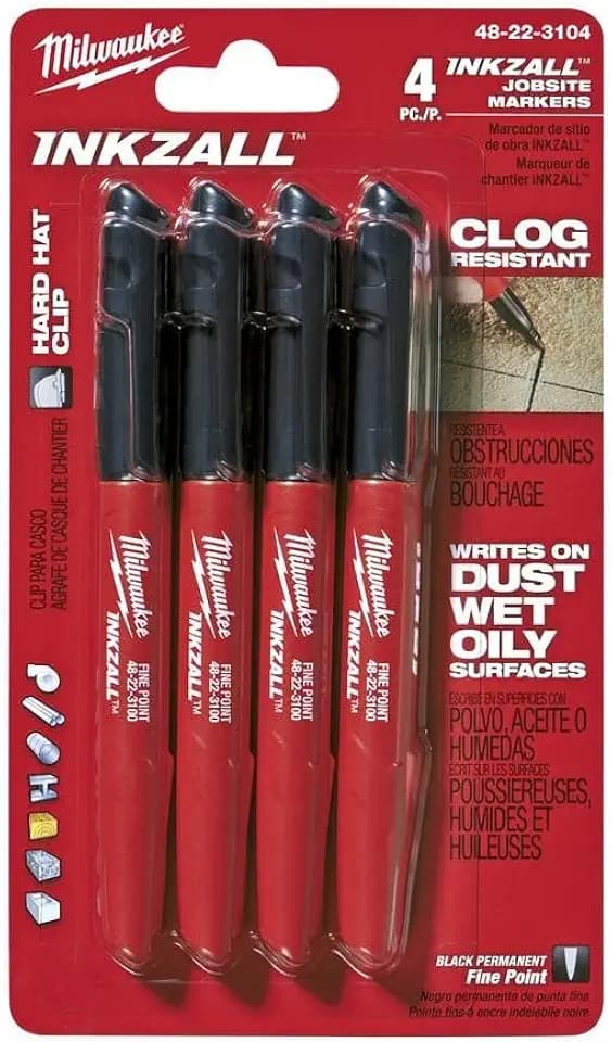 Milwaukee 48-22-3104 Inkzall Point Marker, Fine, Black, 4-Pack