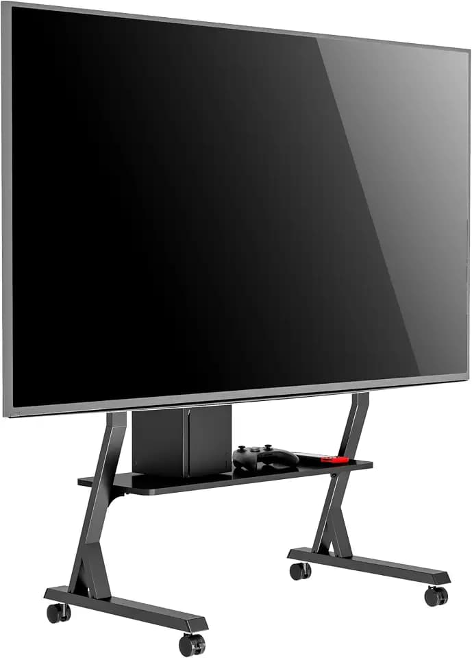 Mount Plus LDT03 Rolling Mobile TV Game Console Cart With Big Shelf For 45"-90" TVs Up To 130 LBS | Height Adjustable Trolley | Max VESA 800x400mm | Playstaion Xbox Console Cart | Portable Game Center