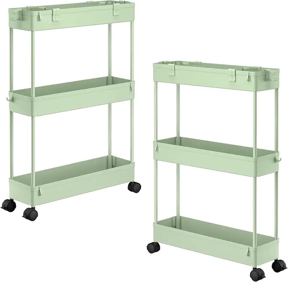 2 Pack 3 Tier Slim Storage Cart, Bathroom Rolling Utility Organizer