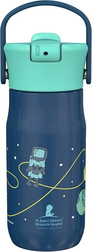Zak Designs Harmony Kid Water Bottle Benefiting St. Jude, For Travel or At Home, 14oz Stainless Steel is Leak-Proof When Closed and Vacuum Insulated (Space)