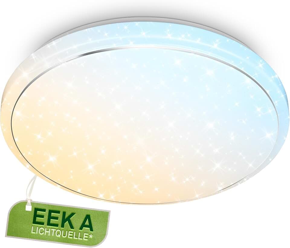 BRILONER - LED Deckenlampe mit EEK A Lichtquelle, Fernbedienung, dimmbar, Nachtlicht, warmweiß bis kaltweiß, LED Lampe, Deckenleuchte, Wohnzimmerlampe, Küchenlampe, Deckenbeleuchtung, 48x8 cm, Weiß