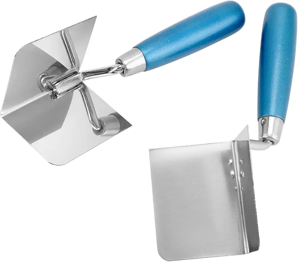QWORK® 2 Stück Eckenkelle Rostfreie, 80 x 60 mm, Innen- und Außeneckkelle, Edelstahl, für professionelles Verputzen, Trockenbauarbeiten