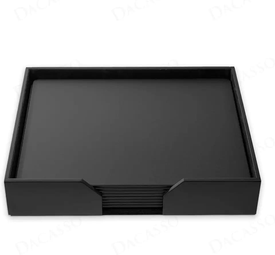 Dacasso Black Leatherette Luxury 8 Seat Conference Room Accessory Set - 20" x 16" Table Mat Desk Pad Blotters for Executive Boardroom