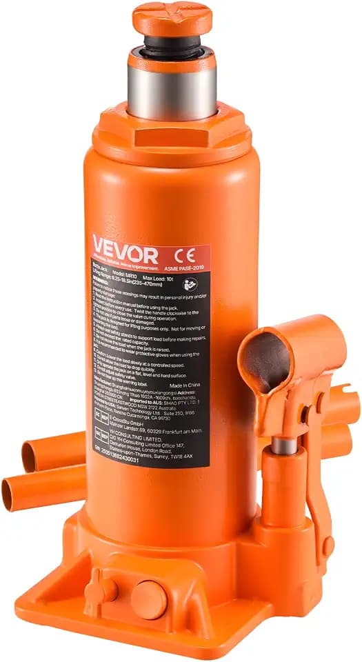 VEVOR Hydraulic Bottle Jack, 10 Ton (22046 lbs) Capacity, 9.3-18.5 Inch Lifting Range, Heavy Duty Welded Bottle Jack for Car, SUV, Pickup, Auto Repair, House Lift and Agricultural Equipment, Orange
