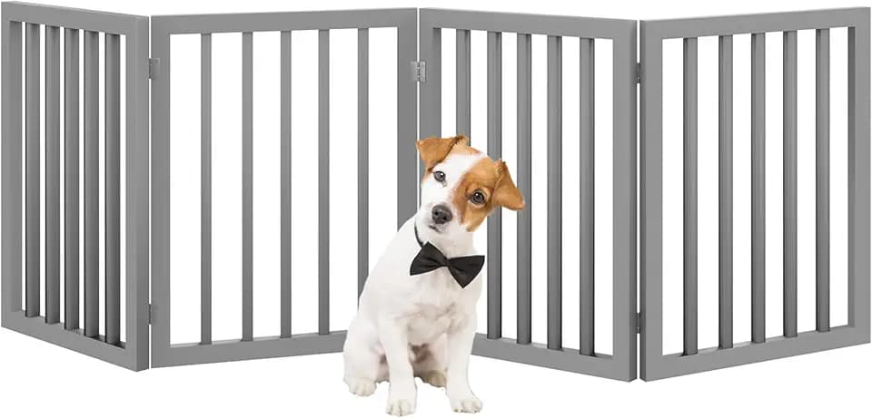 Pet Gate – Dog Gate for Doorways, Stairs or House – Freestanding, Folding, Accordion Style, MDF Wooden Indoor Dog Fence by Petmaker (4 Panel, Gray)